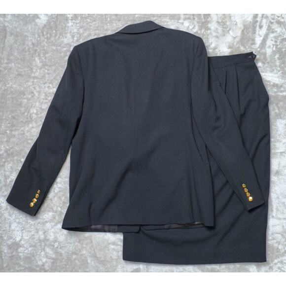 Austin Reed Black Wool Gold Two Button Blazer Matching Skirt Suit Womens 12 - Picture 2 of 16